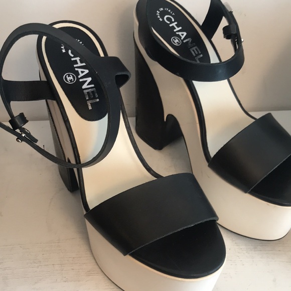 Chanel Wedge Black & White Sandals